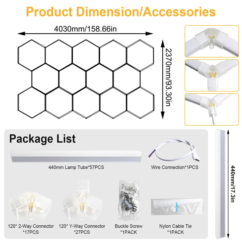 VASTFIRE 1/3/5/8/14 hole honeycomb hexagonal LED ceiling garage light 6500K cold light for garages and 4S workshops
