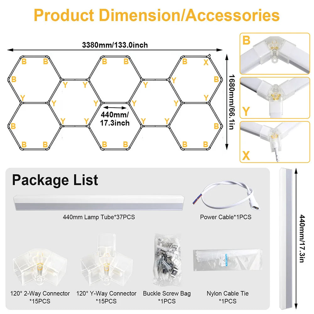 VASTFIRE 1/3/5/8/14 hole honeycomb hexagonal LED ceiling garage light 6500K cold light for garages and 4S workshops