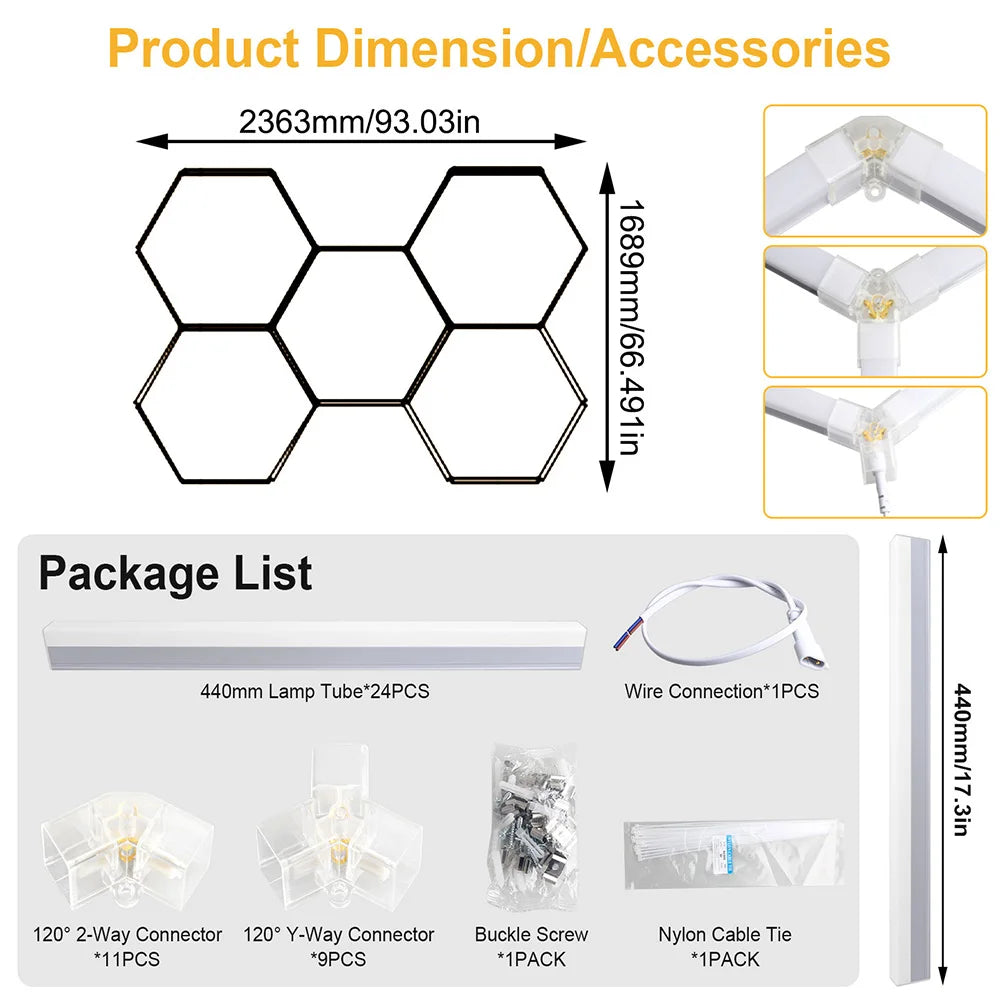 VASTFIRE 1/3/5/8/14 hole honeycomb hexagonal LED ceiling garage light 6500K cold light for garages and 4S workshops